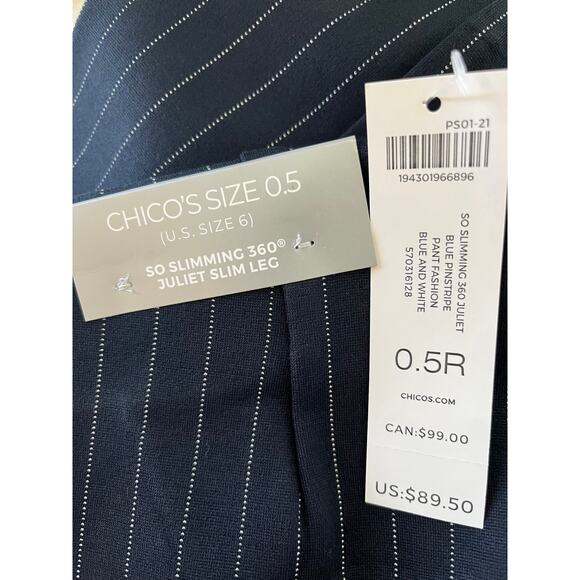 Chico's 360 Juliet Ankle Pants in Navy Blue with White Pinstripe Size 6 - Picture 9 of 11